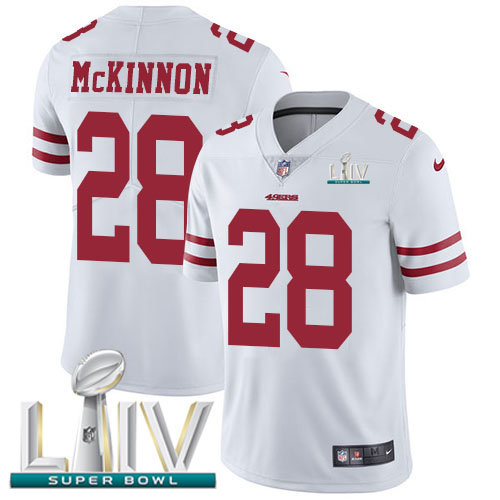 San Francisco 49ers Nike #28 Jerick McKinnon White Super Bowl LIV 2020 Youth Stitched NFL Vapor Untouchable Limited Jersey->youth nfl jersey->Youth Jersey
